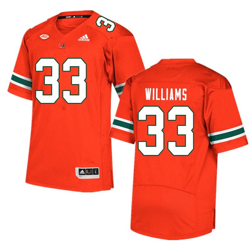 Men #33 Chantz Williams Miami Hurricanes College Football Jerseys Sale-Orange